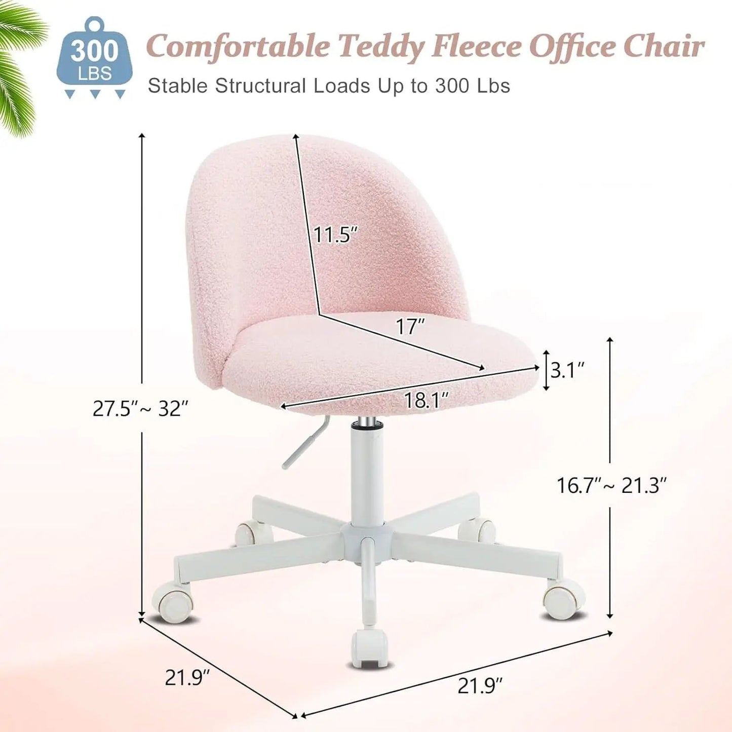 Pink Teddy Desk Chair With Lumbar Support And Wheels from PriceLows™