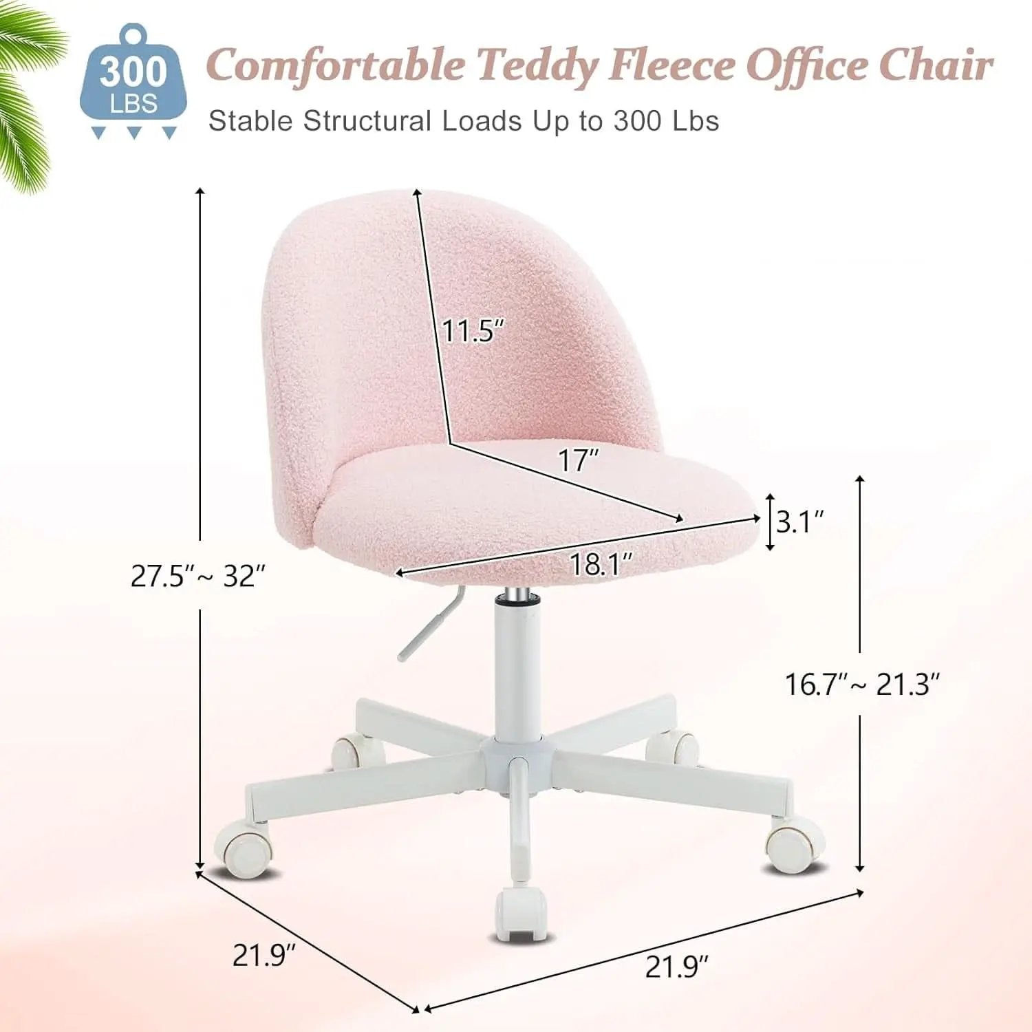 Pink Teddy Desk Chair With Lumbar Support And Wheels from PriceLows™