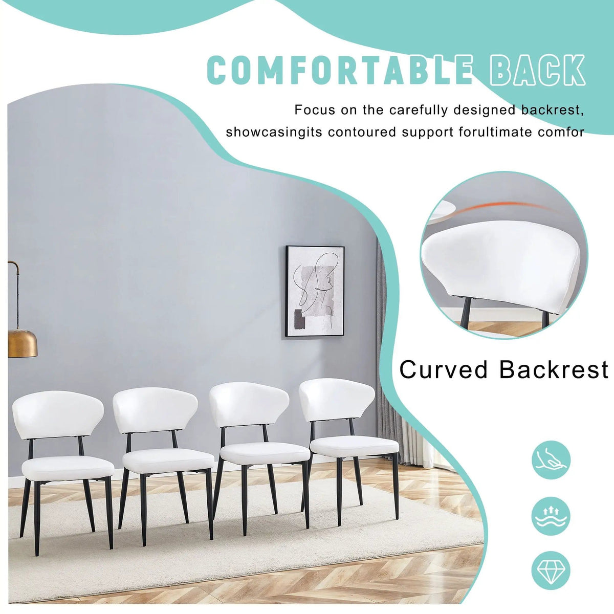 Minimalist Ergonomic Dining Chair With Curved Backres (Set of 4) | 2 Pieces | Metal | Dining Room