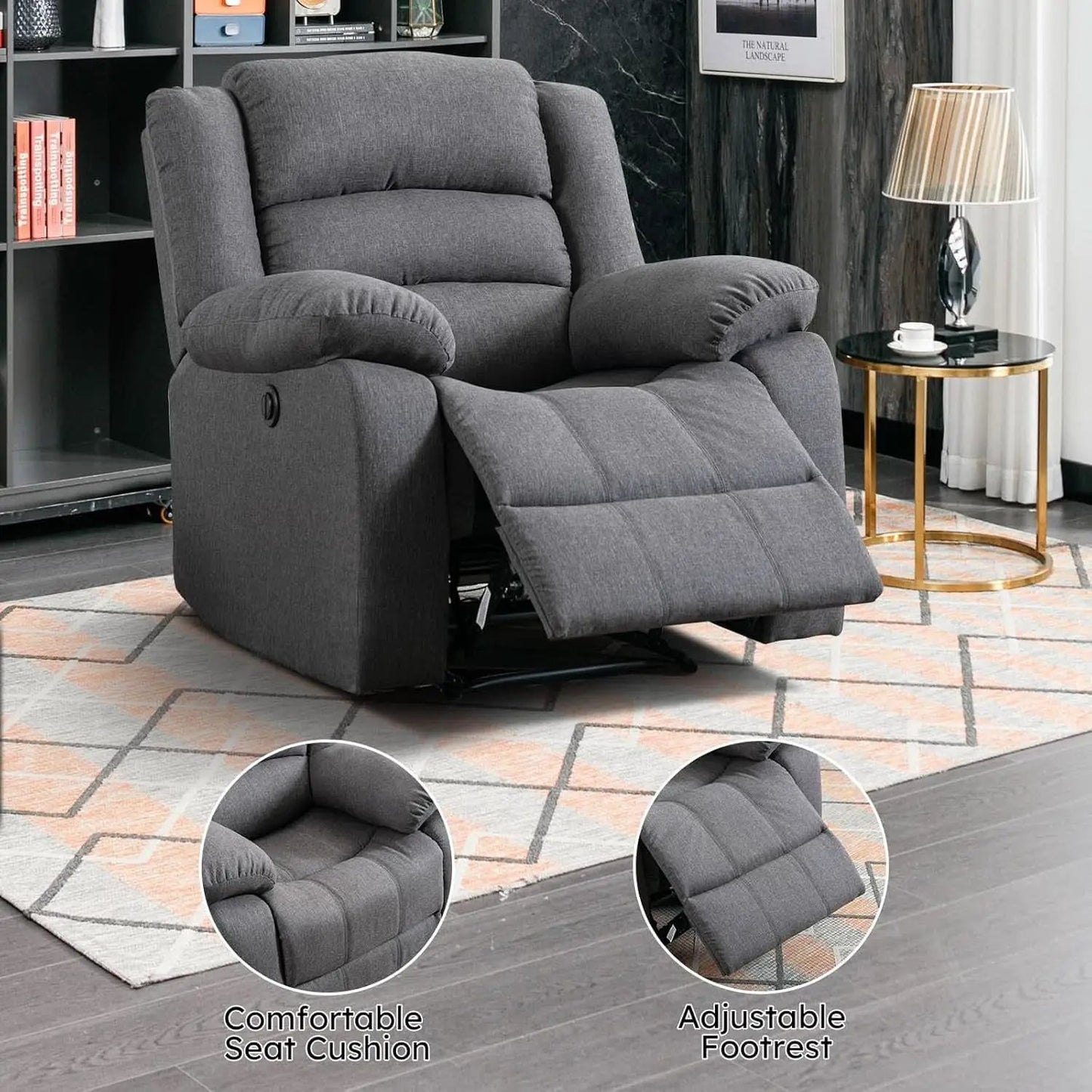 Oversized Grey Electric Recliner Chair For Living Room from PriceLows™