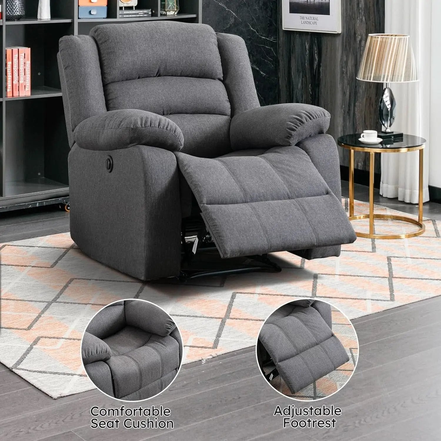 Oversized Grey Electric Recliner Chair For Living Room from PriceLows™