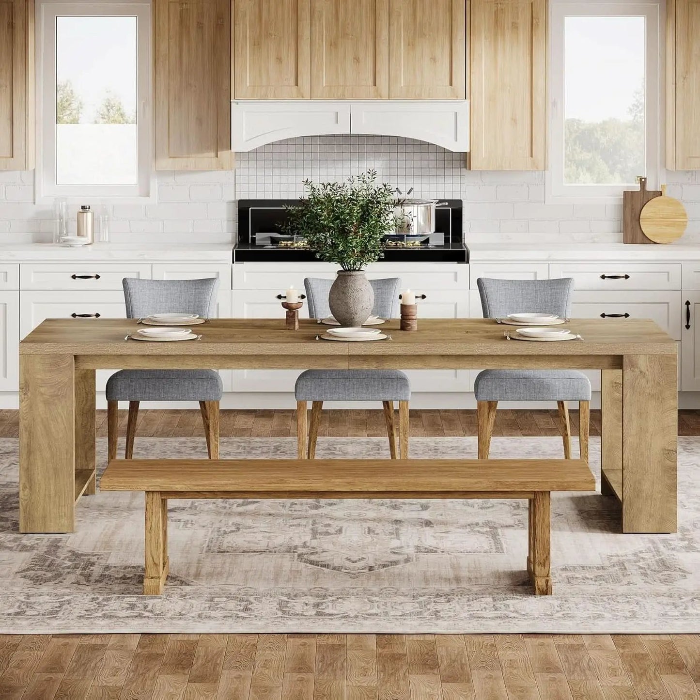 Oak 86 Inch Long Narrow Dining Table With Pedestal Base from PriceLows™