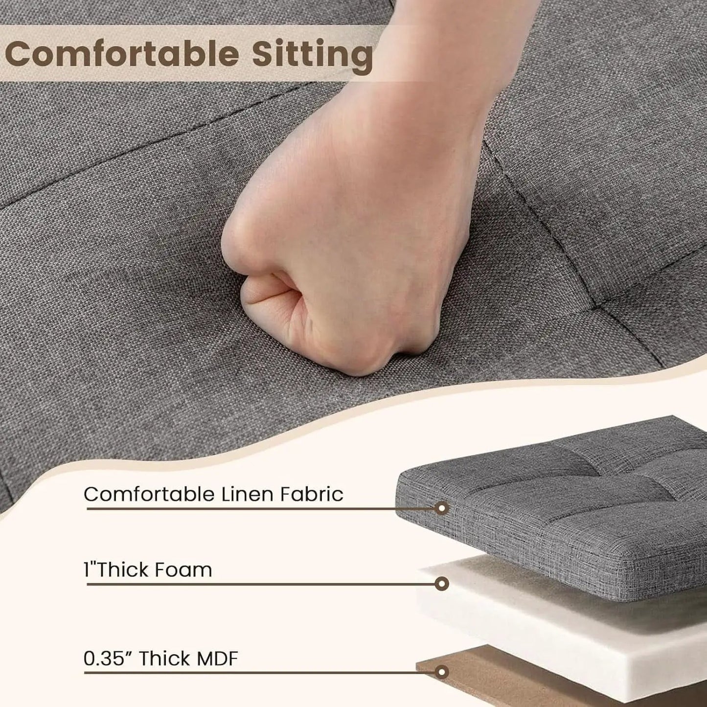 Linen Fabric Storage Ottoman Cube With Tray Lid Elevated Legs 18 Inch from PriceLows™