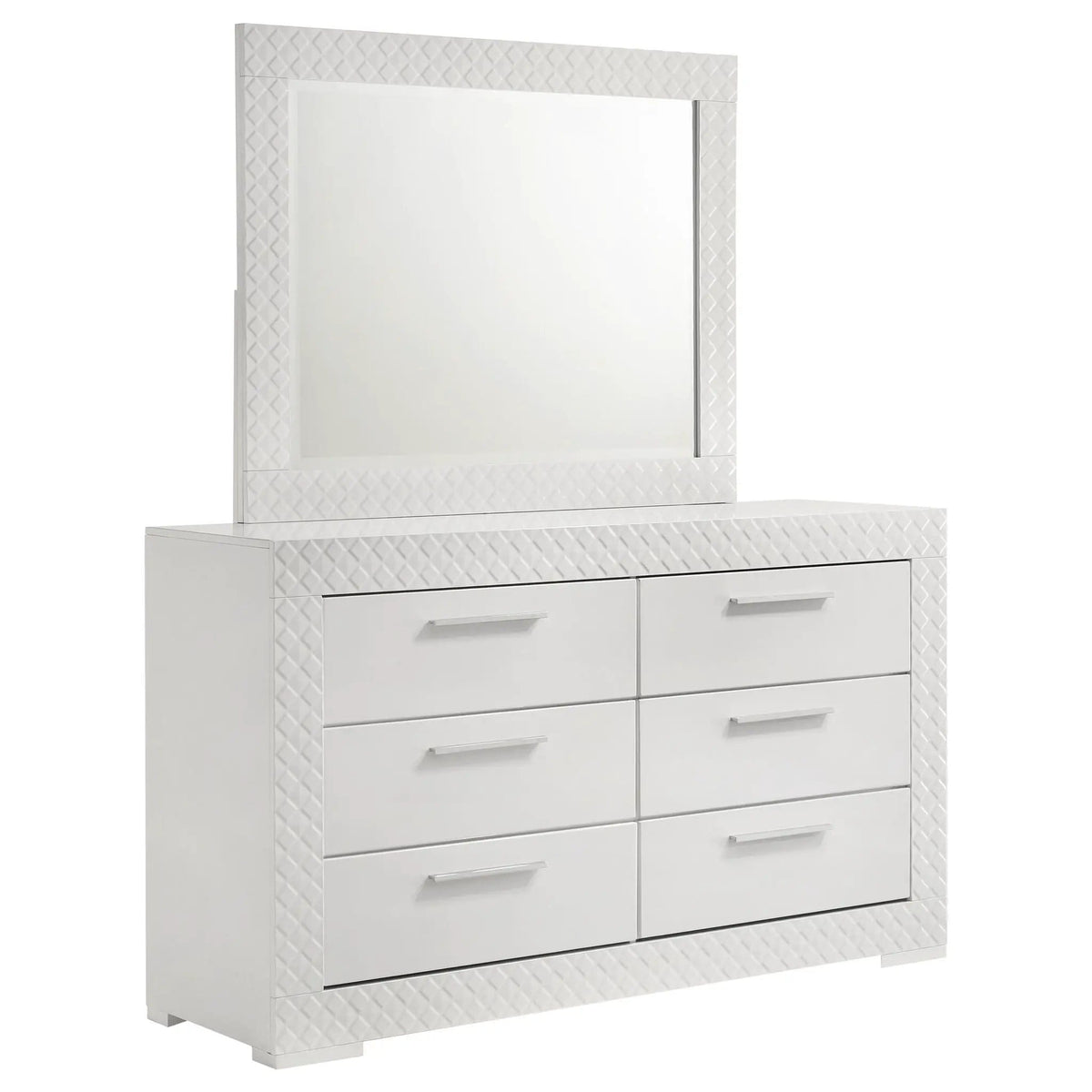Ives 6-drawer Dresser and Mirror White High Gloss | 63 x 18 x 74 in | 6-Drawer | Bedroom
