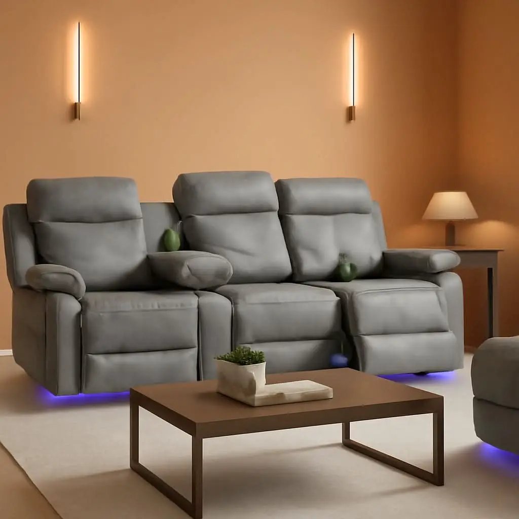 Power Recliner Sofa Set With LED Lights Grey Two Piece from PriceLows™