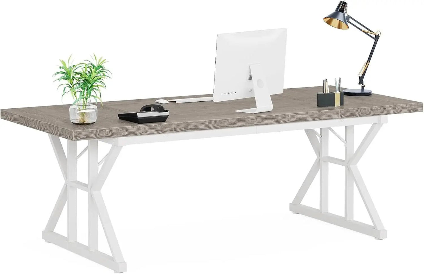 70.8 Inch Grey White Executive Desk Large Home Office from PriceLows™