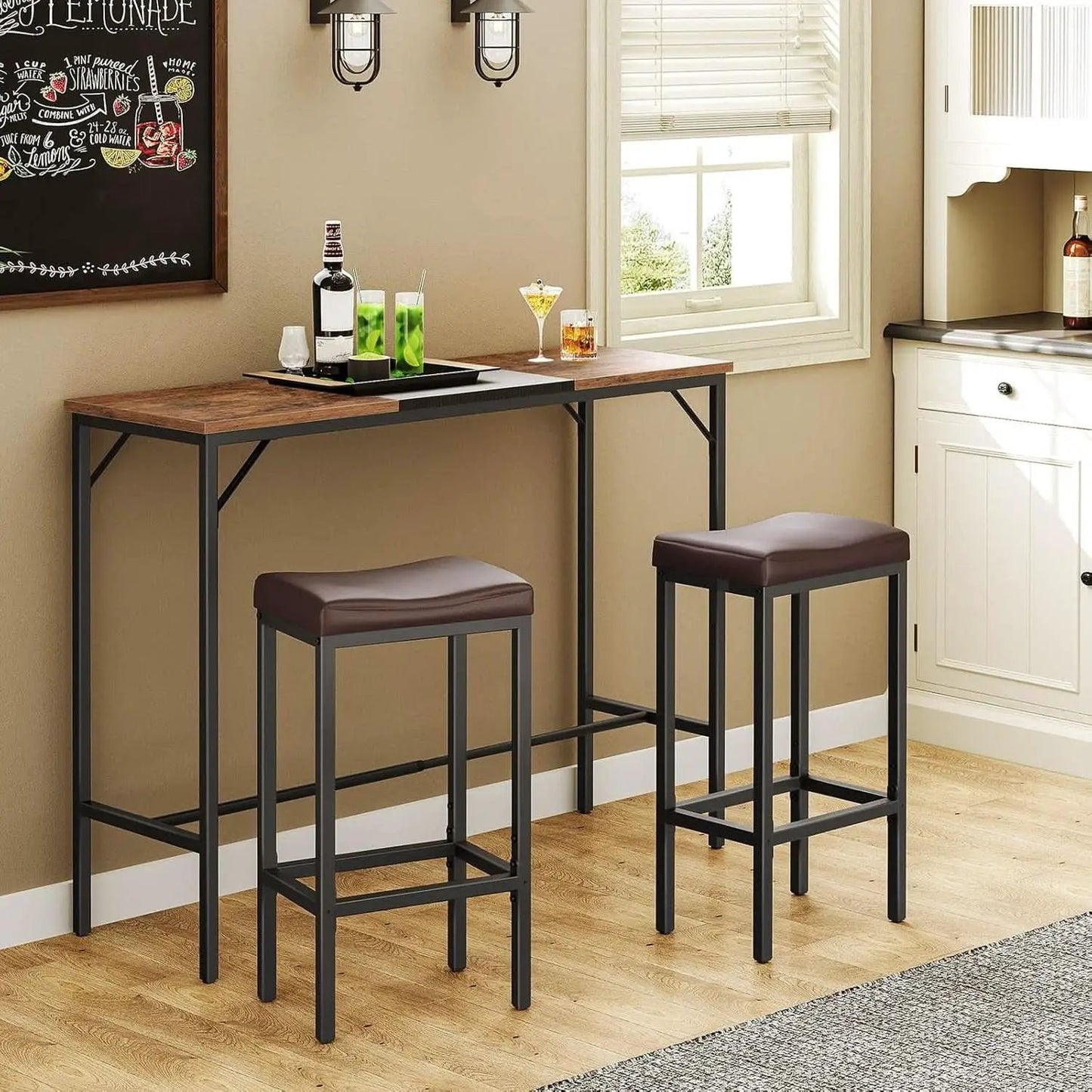 Saddle Bar Stools Set Of 2 Counter Height 24.8 Inches Brown And Black from PriceLows™