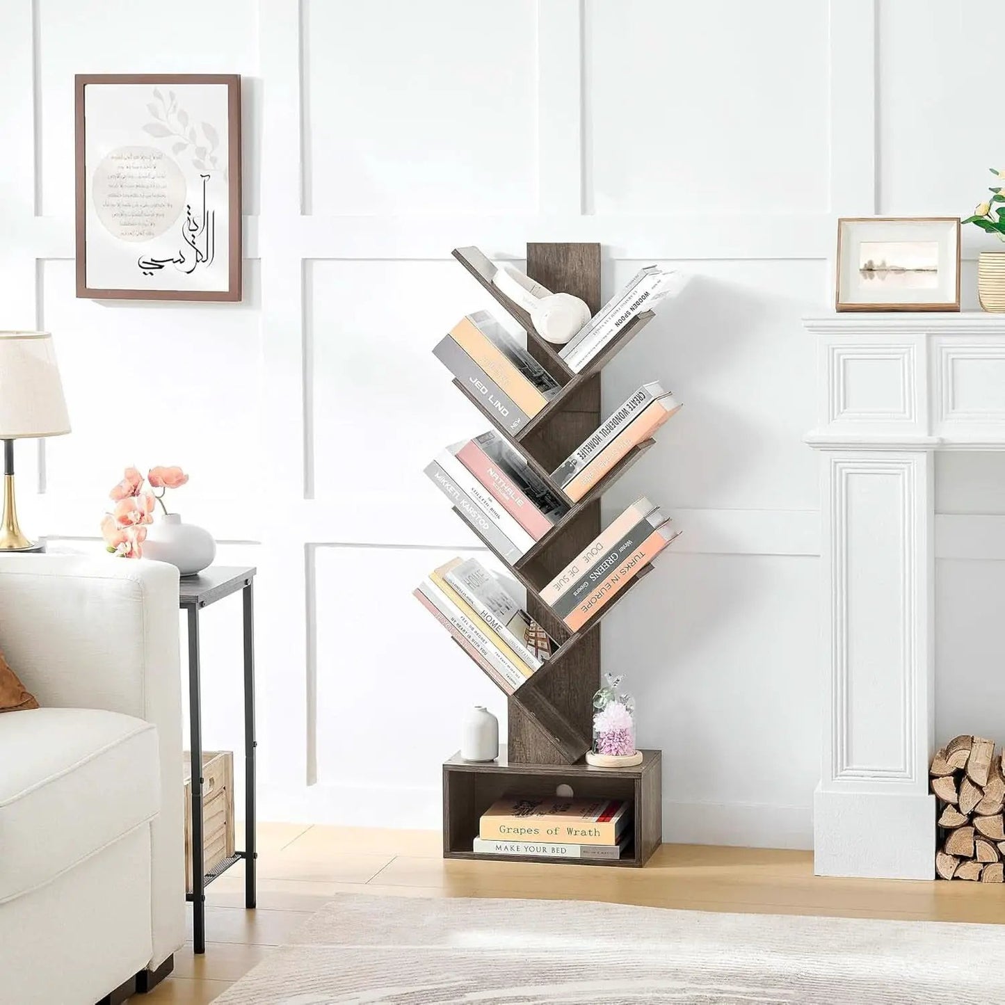 6 Tier Tree Bookshelf Bookcase With Drawer Grey Office from PriceLows™