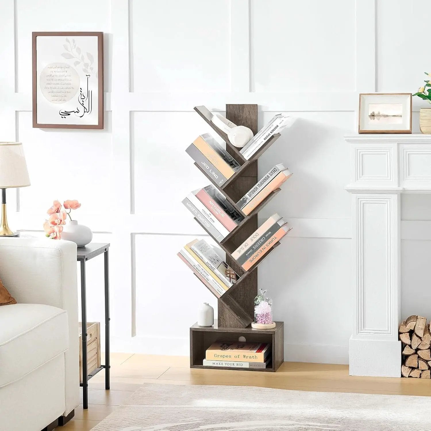 6 Tier Tree Bookshelf Bookcase With Drawer Grey Office from PriceLows™