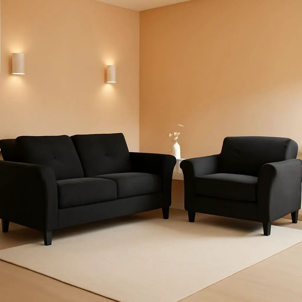 2 Piece Living Room Sofa And Loveseat Set In Black Microfiber Upholstery With 67.3 Inch Total Seat Width from PriceLows™