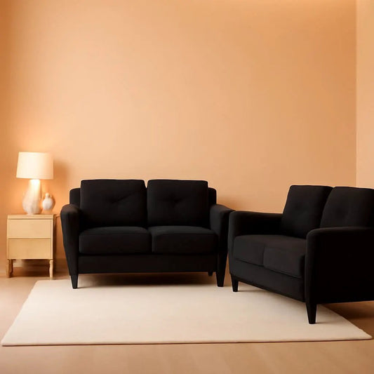 Two Piece Polyester Microfiber Upholstered Sofa Set With 78 Inch Wide Sofa And 56 Inch Wide Loveseat In Black from PriceLows™