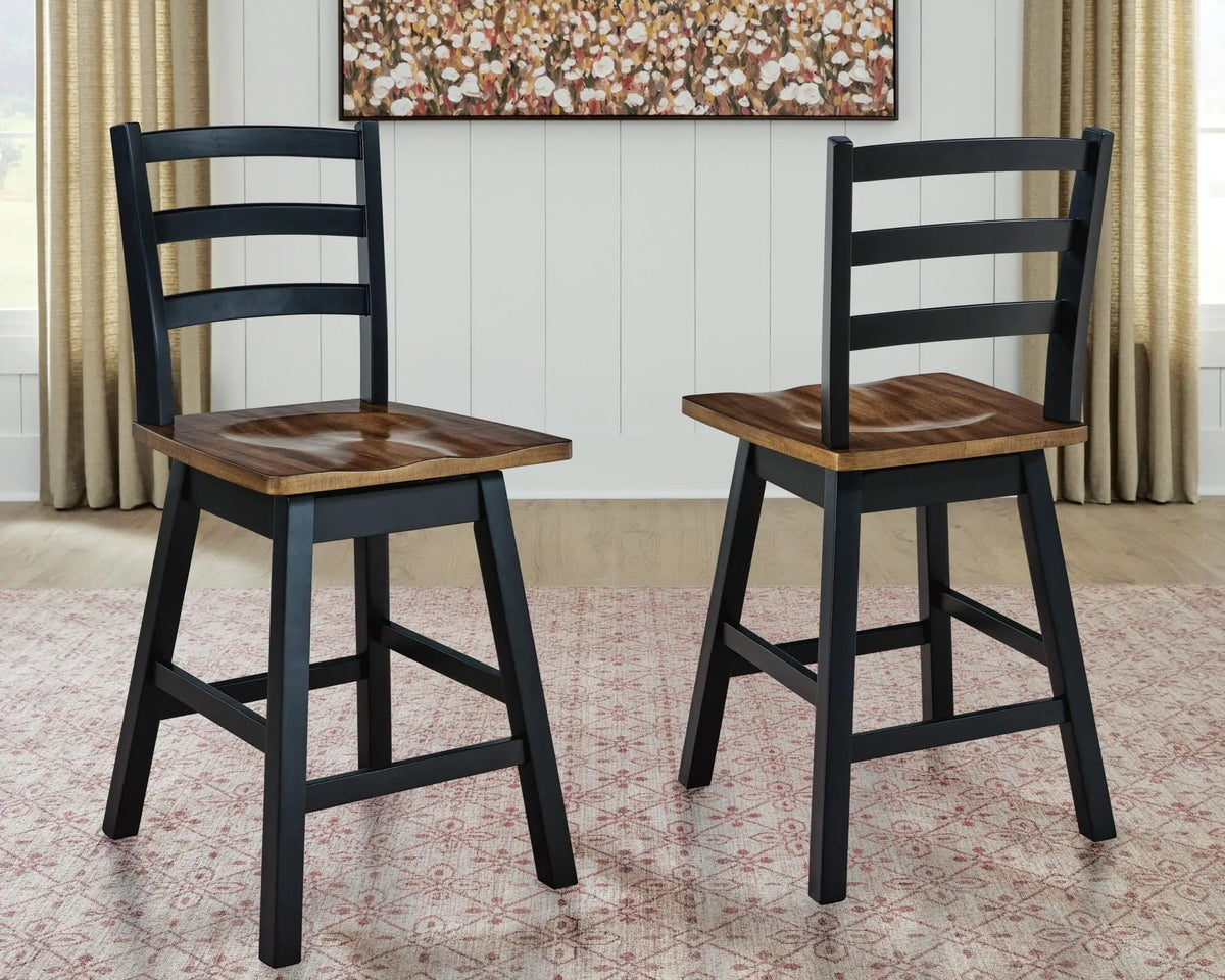 Wildenauer Swivel Stool | Set Of 2 | Butcher-Block Style Seat | Farmhouse Motif