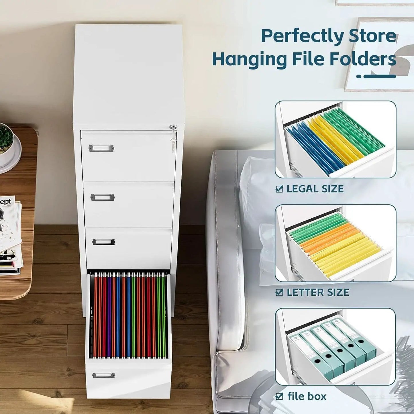 White 4 Drawer Vertical Locking File Cabinet For Office from PriceLows™