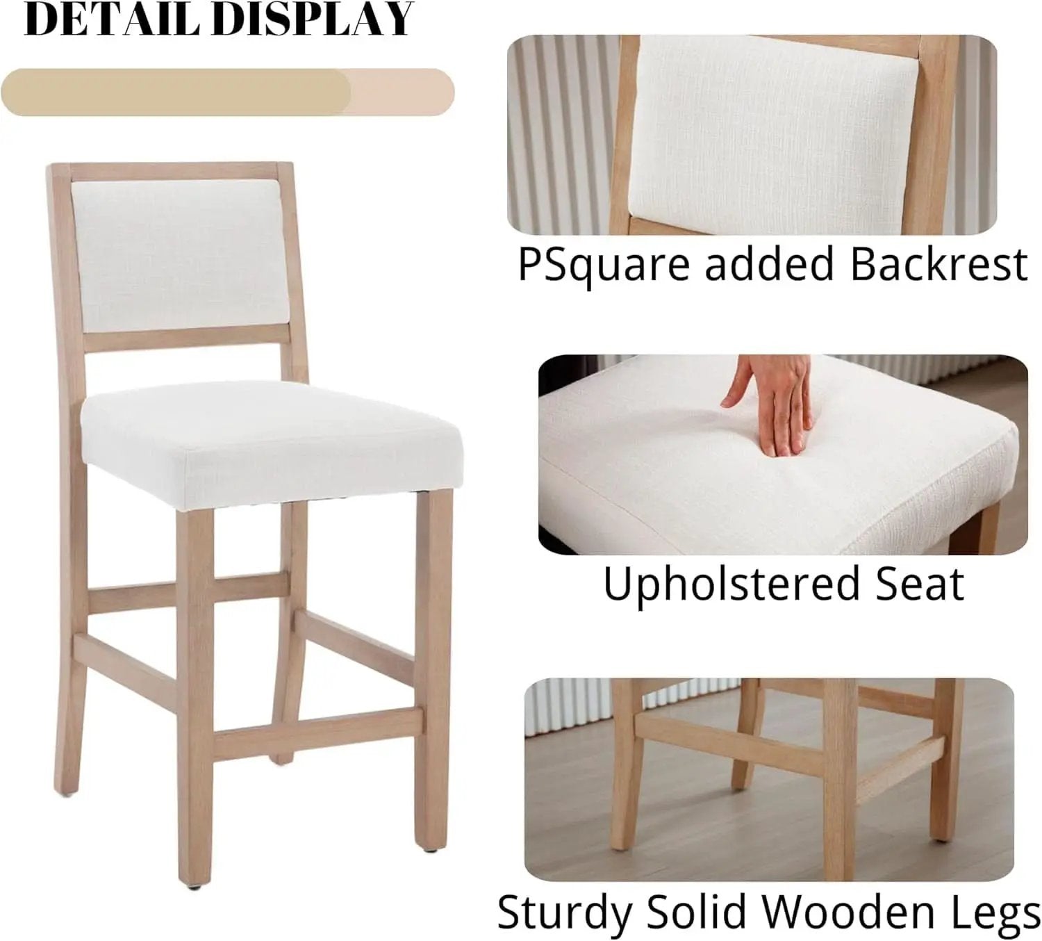Beige Bar Stools Set Of 2 26 Inch Counter Height Backrest from PriceLows™