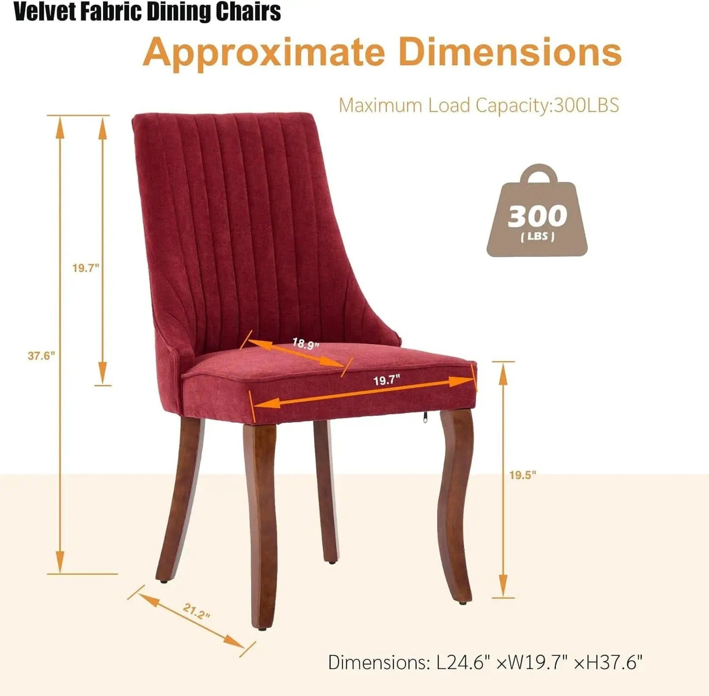 Velvet Dining Chairs Wine Red Channel Tufted Wood Legs from PriceLows™
