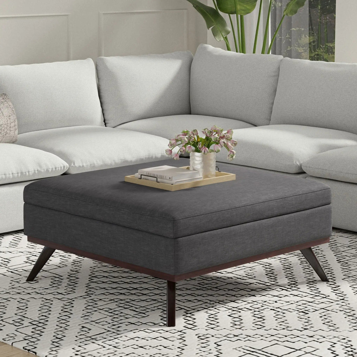Owen Square Coffee Table Storage Ottoman | Hydraulic Lift-Up Lid | Multifunctional | 35.8 Inch Width