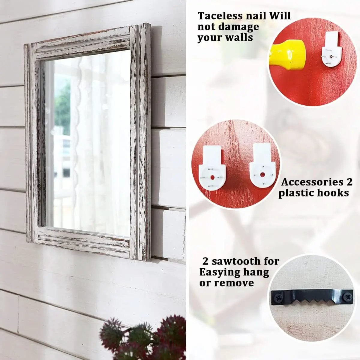 Wall Mirror Wood Framed Rustic Rectangle Small Decorative from PriceLows™