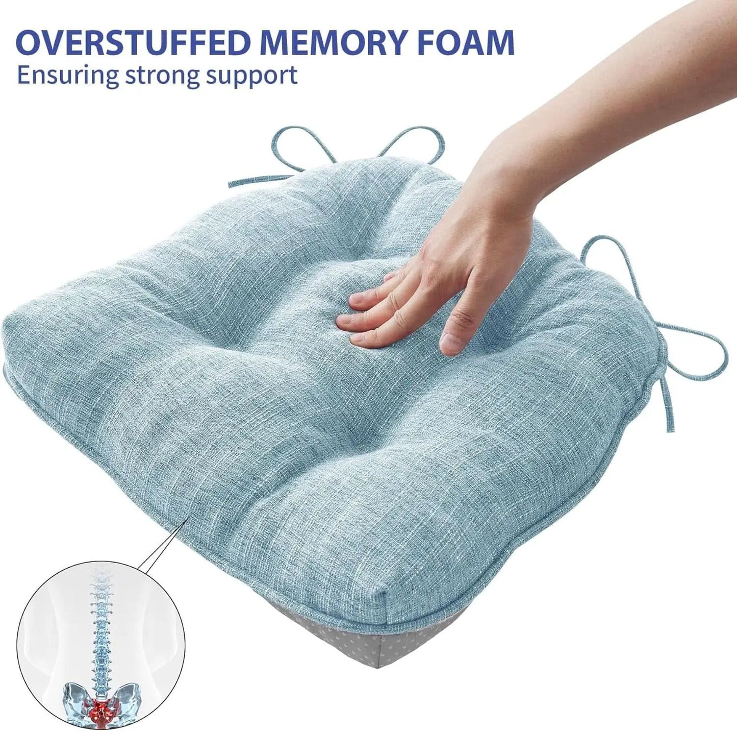 Baby Blue Memory Foam Dining Chair Cushions Set Of 4 15.5x15.5x4 from PriceLows™