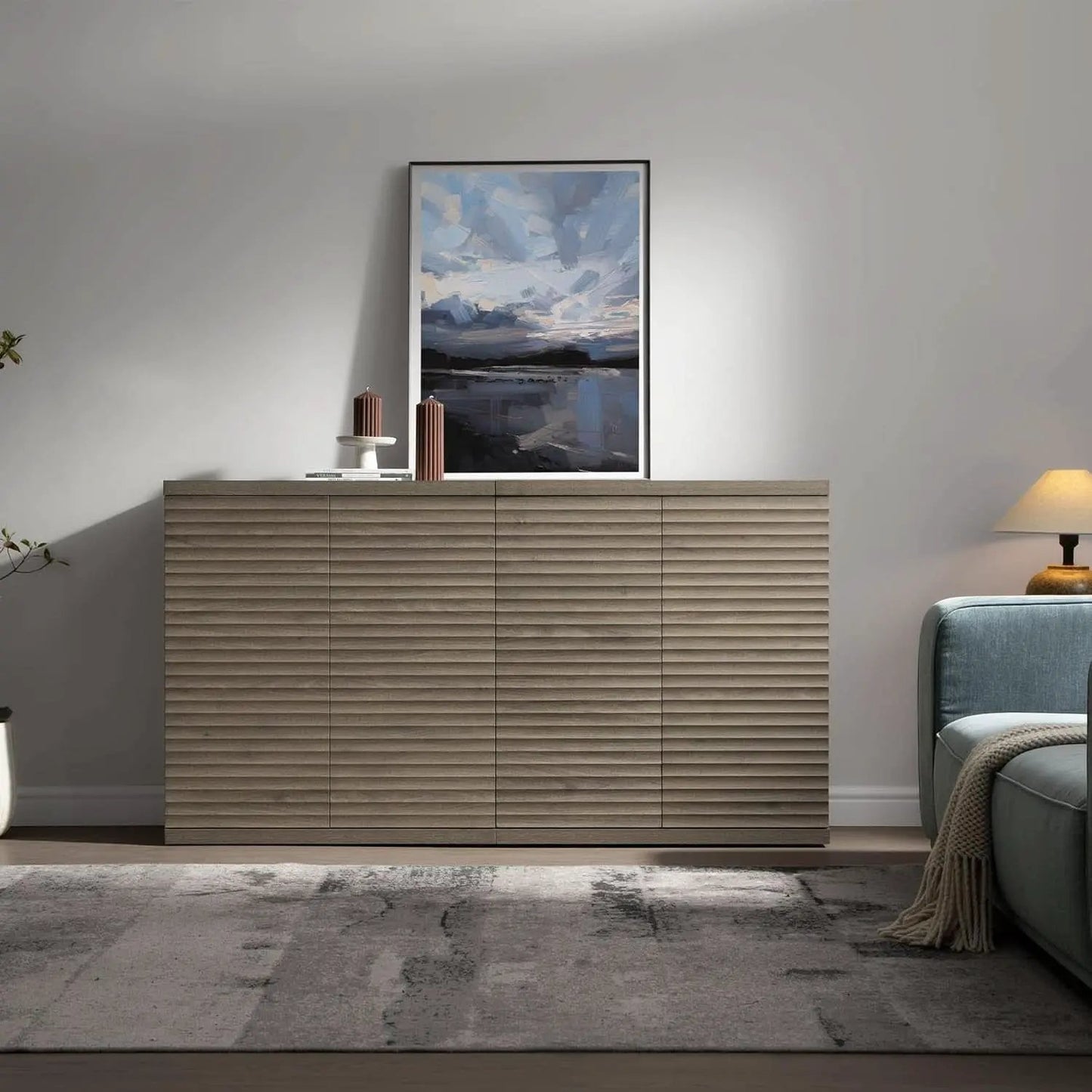 Modern Buffet Cabinet With Wave Panel Doors Large Storage from PriceLows™