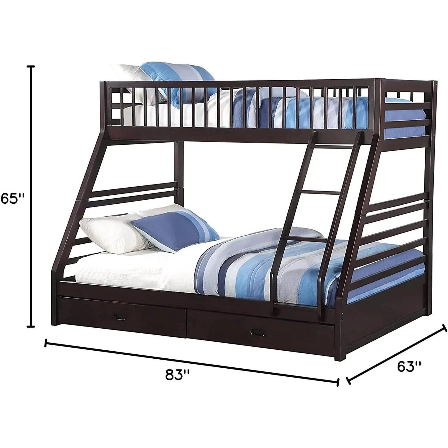 XL Twin Over Queen Bunk Bed With Drawers Espresso Finish from PriceLows™