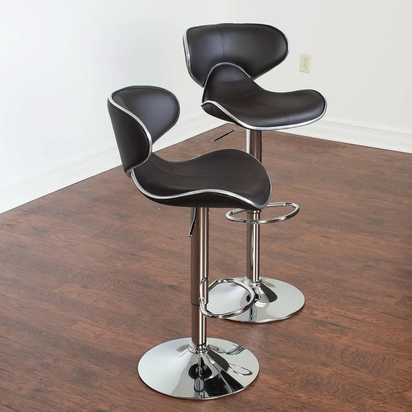 Two Brown Airlift Swivel Barstools With Chrome Base Adjustable Height 360 Degree Rotation from PriceLows™