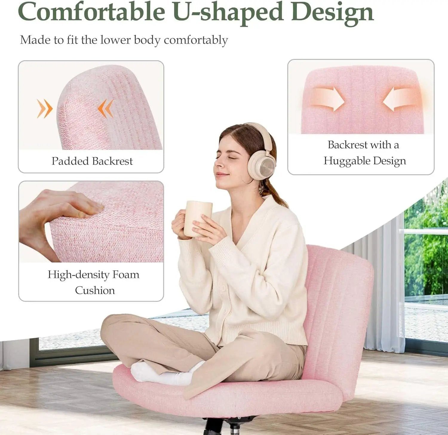 Pink Criss Cross Office Chair With Wheels Armless Swivel from PriceLows™