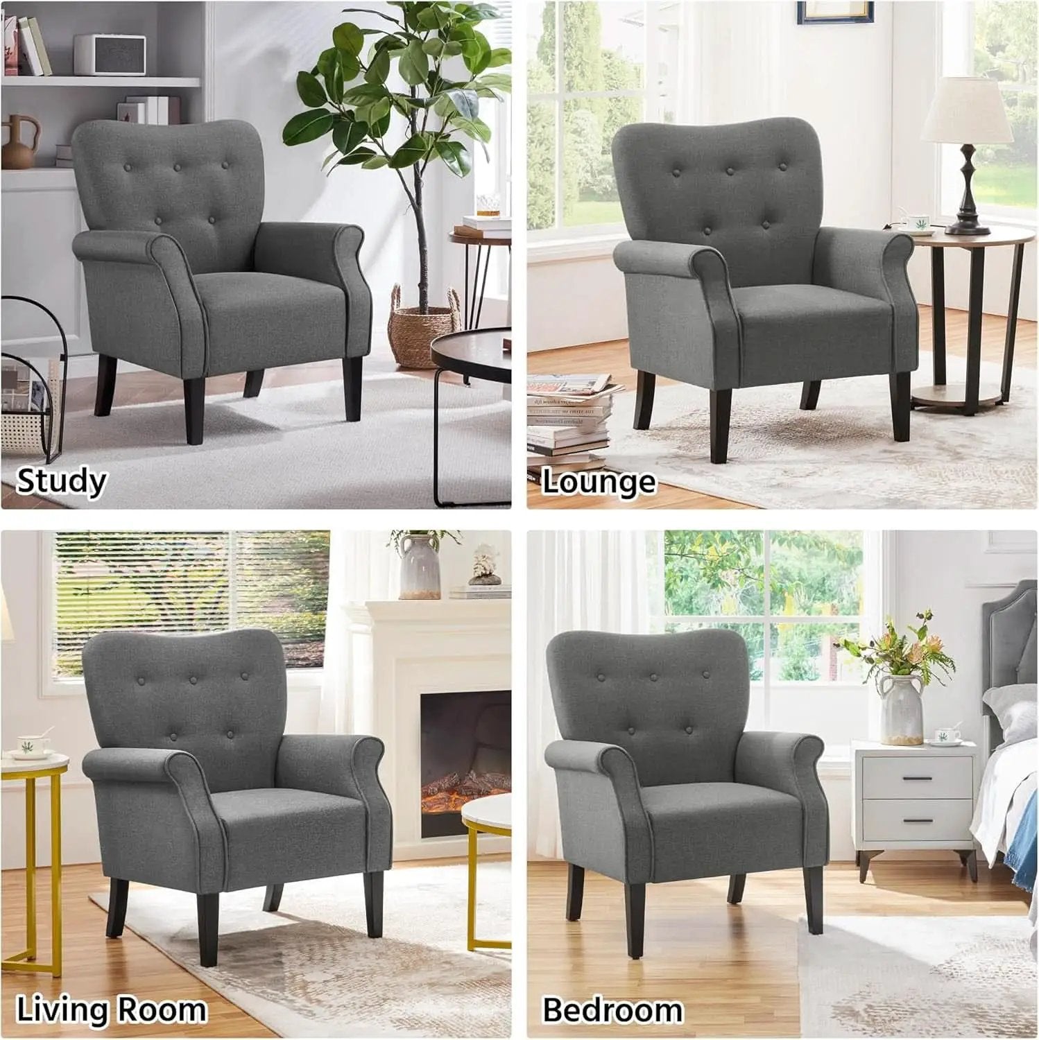 Dark Gray Mid Century Upholstered Armchair Tufted Back from PriceLows™