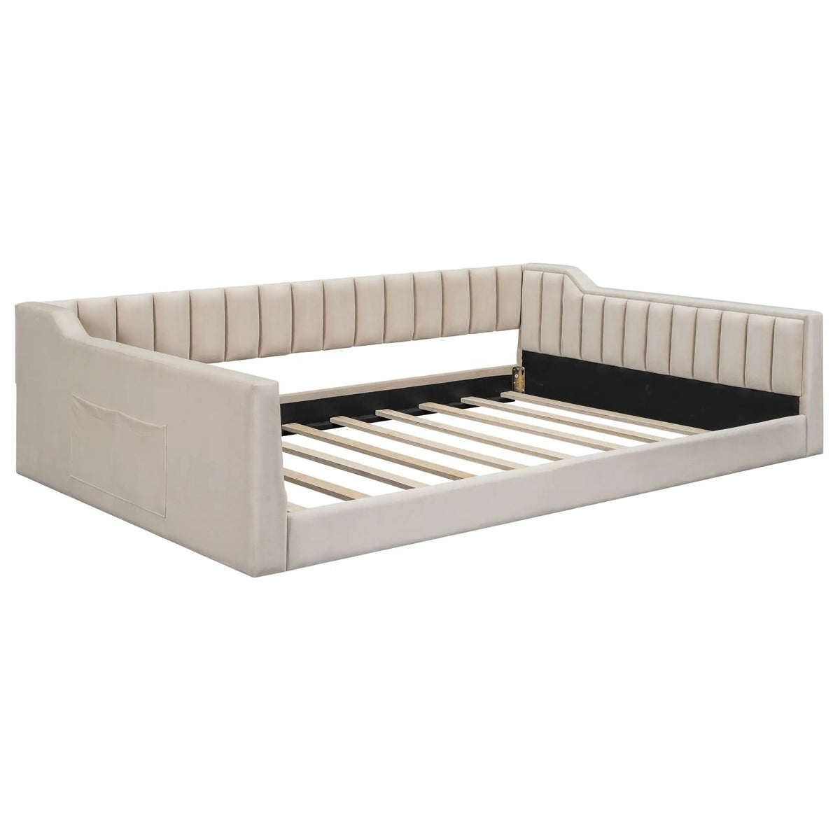 Compact Daybed | Side Storage Pocket | Vertical Stripe Upholstery | 87.8 Inch Length