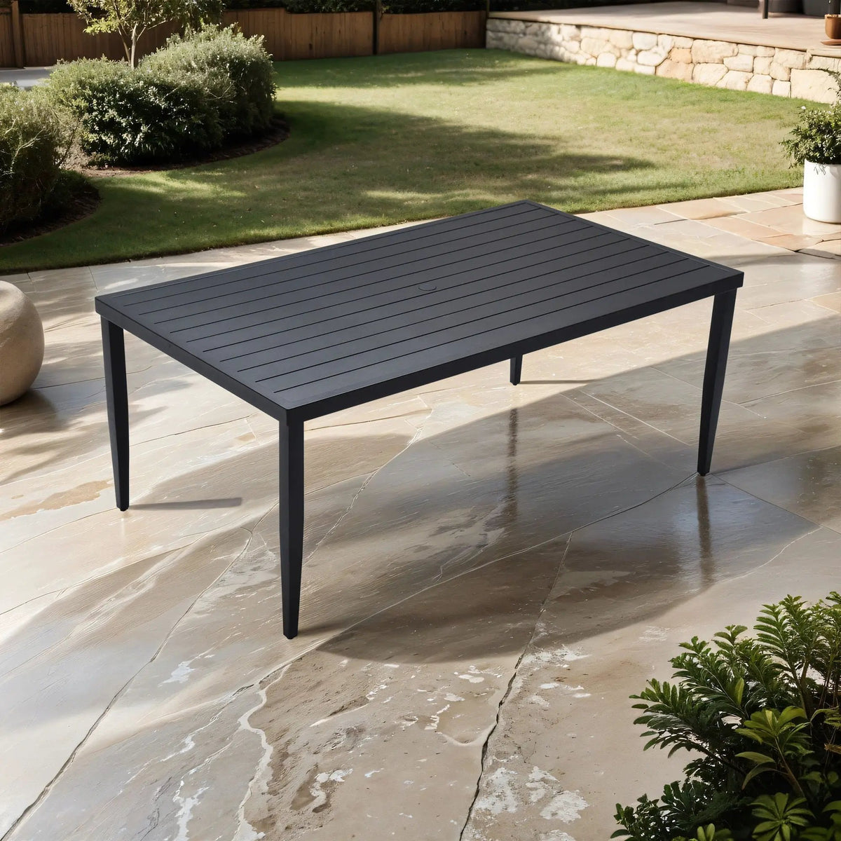 Outdoor Dining Table | Aluminum Frame | Tapered Legs | Umbrella Hole