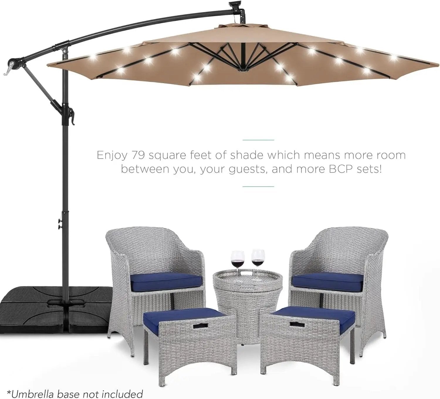 10 Foot Solar LED Offset Patio Umbrella With Easy Tilt Adjustment In Tan For Backyard Use from PriceLows™