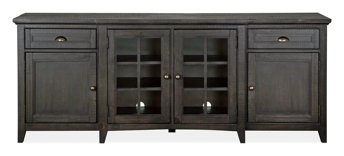 Westley Falls Entertainment Console | Wood Framed Glass Doors | Felt Lined Top Drawers | 70 Inch Width