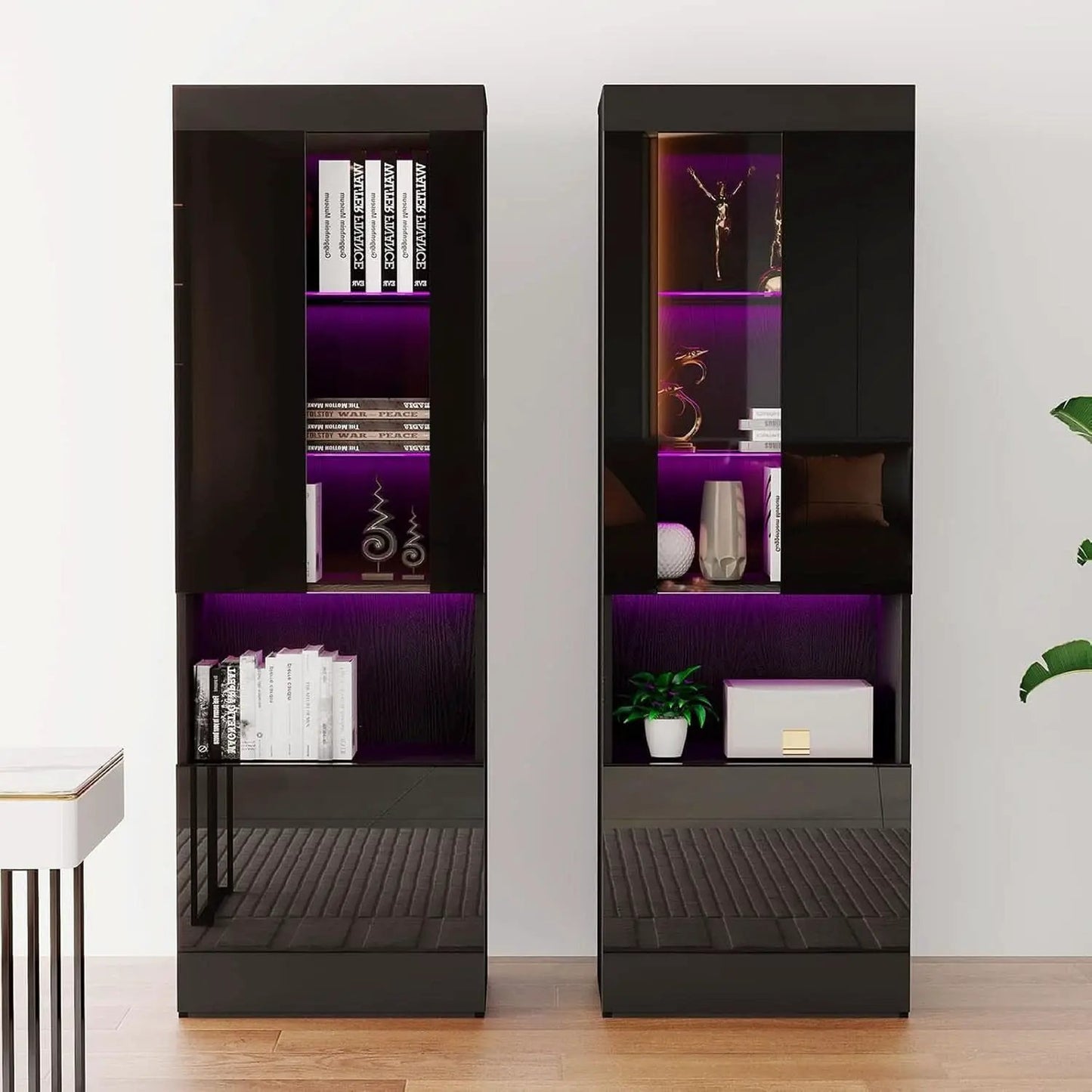 Two Piece 71 Inch Tall Bookcase Storage Cabinet With Glass Doors Set Of Two For Living Room And Office from PriceLows™