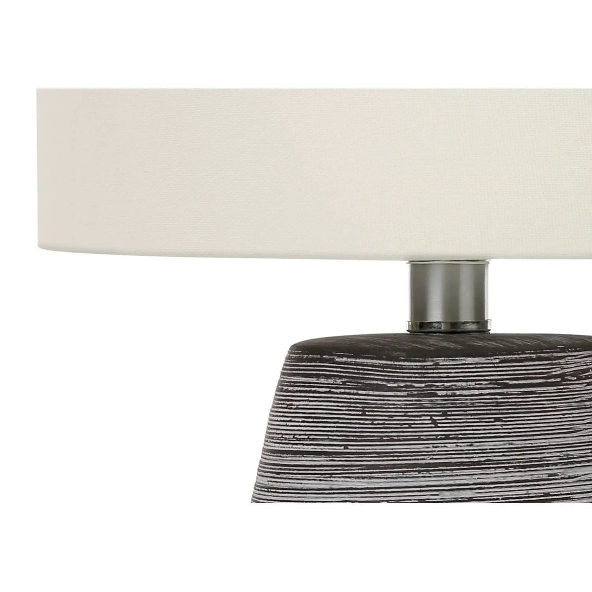 Gray Ceramic Table Lamp | Ivory Linen Drum Shade | 18.75 Inch Height | Inline Rocker Switch