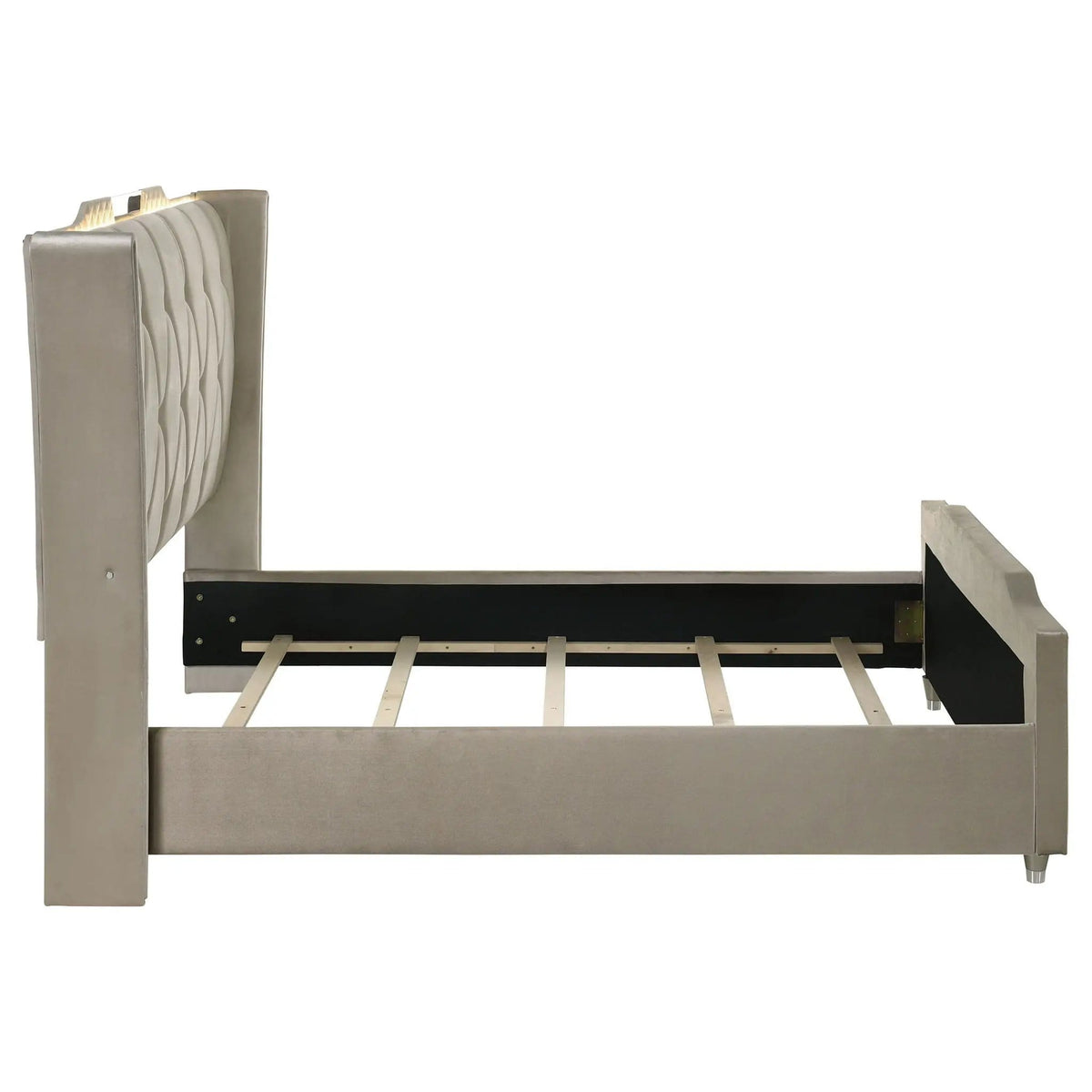 Lorient Queen LED Upholstered Wingback Bed Ivory and Camel | 80.25 x 92.5 x 63.25 in | Rubberwood & Engineered Wood | Bedroom