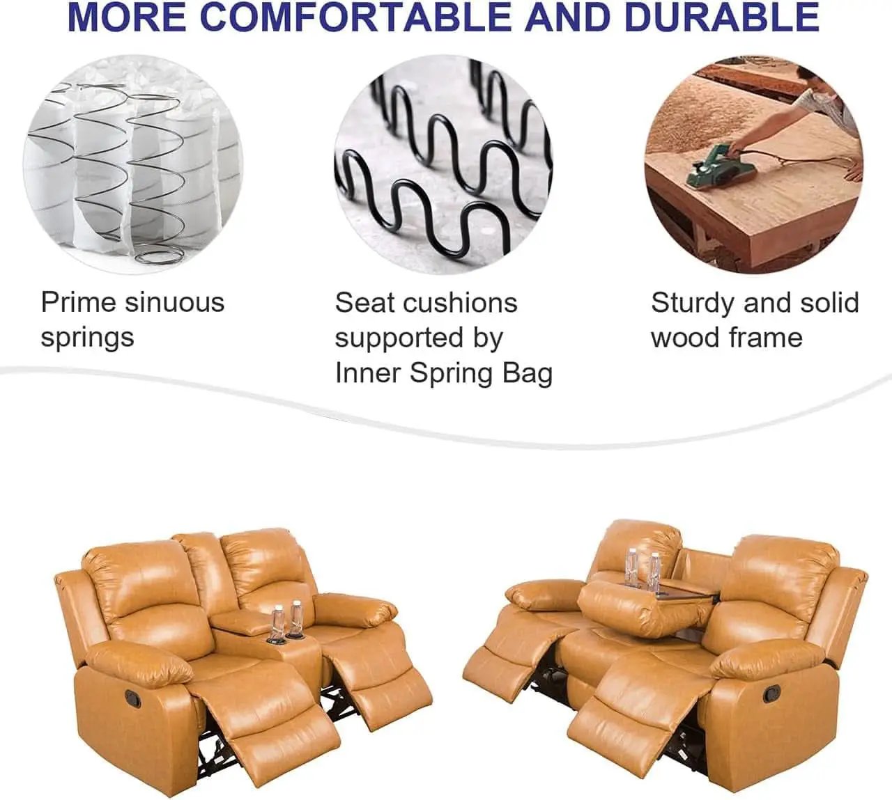 Bonded Leather Living Room Furniture Set Reclining Sofa And Loveseat Ginger from PriceLows™