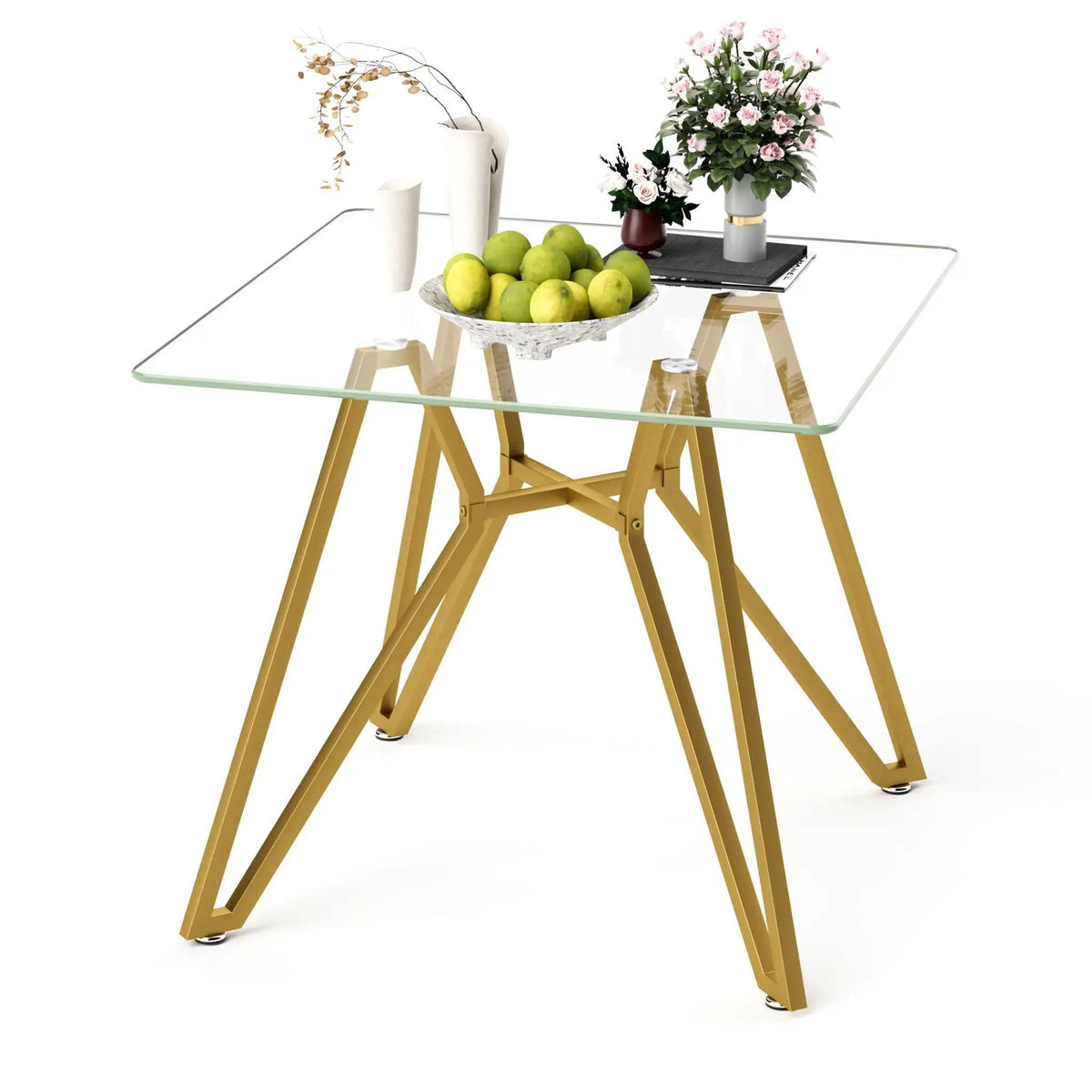 Modern Glass Dining Table With Metal Legs | 2 Pieces | Tempered Glass & Metal | Dining Room
