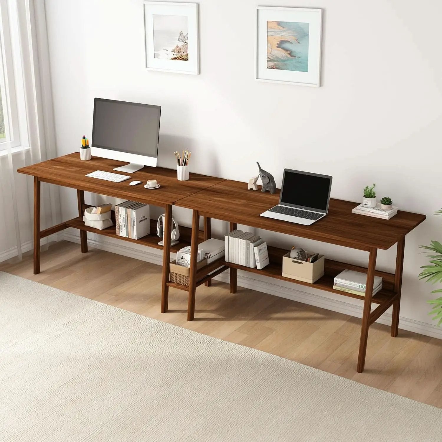 Walnut 110 Inches Twin Person Computer Workstation from PriceLows™