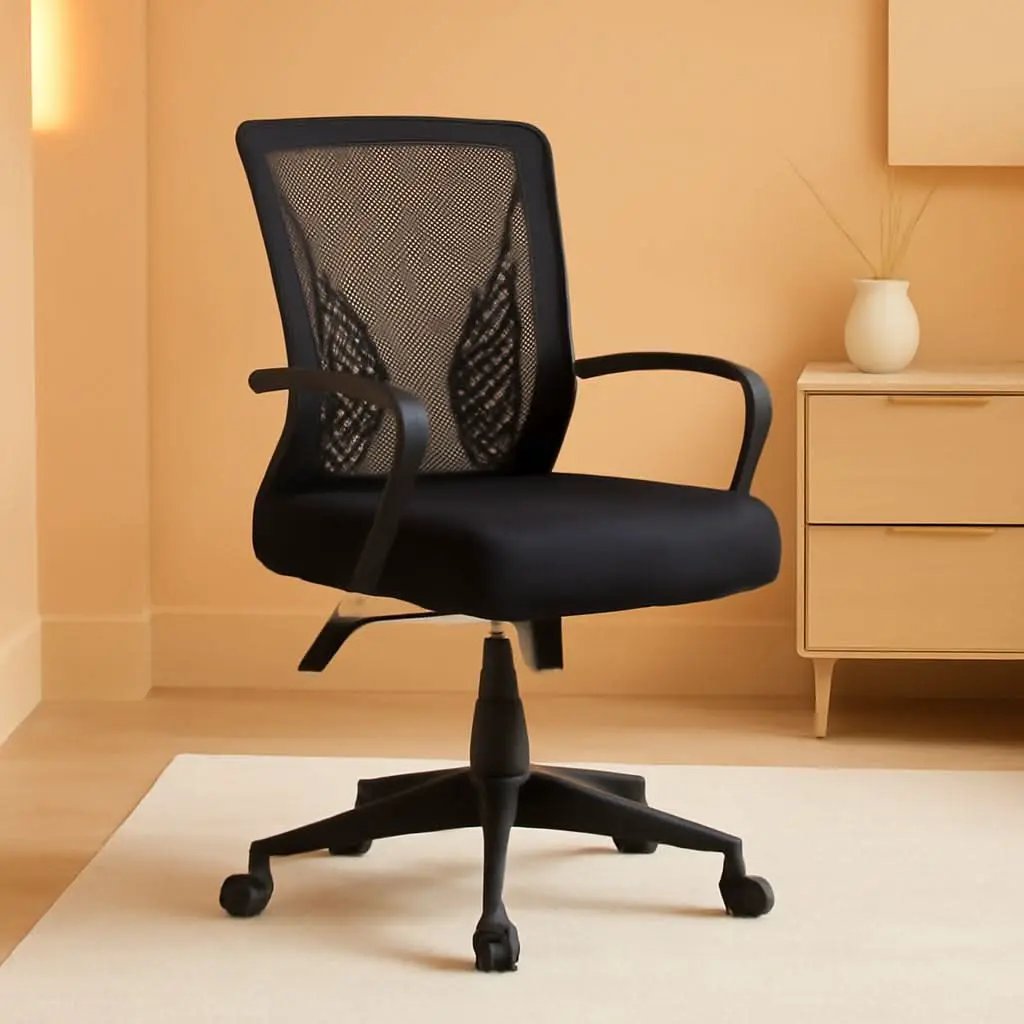 Office Chair Ergonomic Mid Back Mesh Black Lumbar Support from PriceLows™