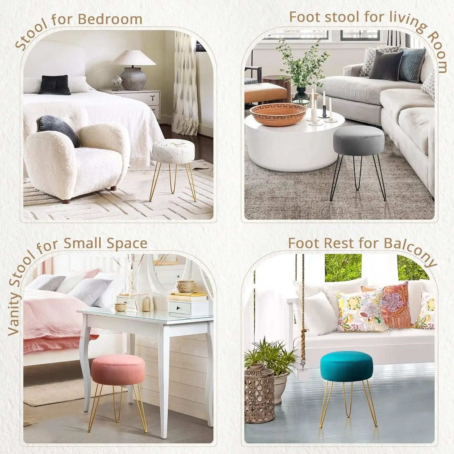 Gold Velvet Lux Vanity Stool 18Inch Round Plush Ottoman from PriceLows™