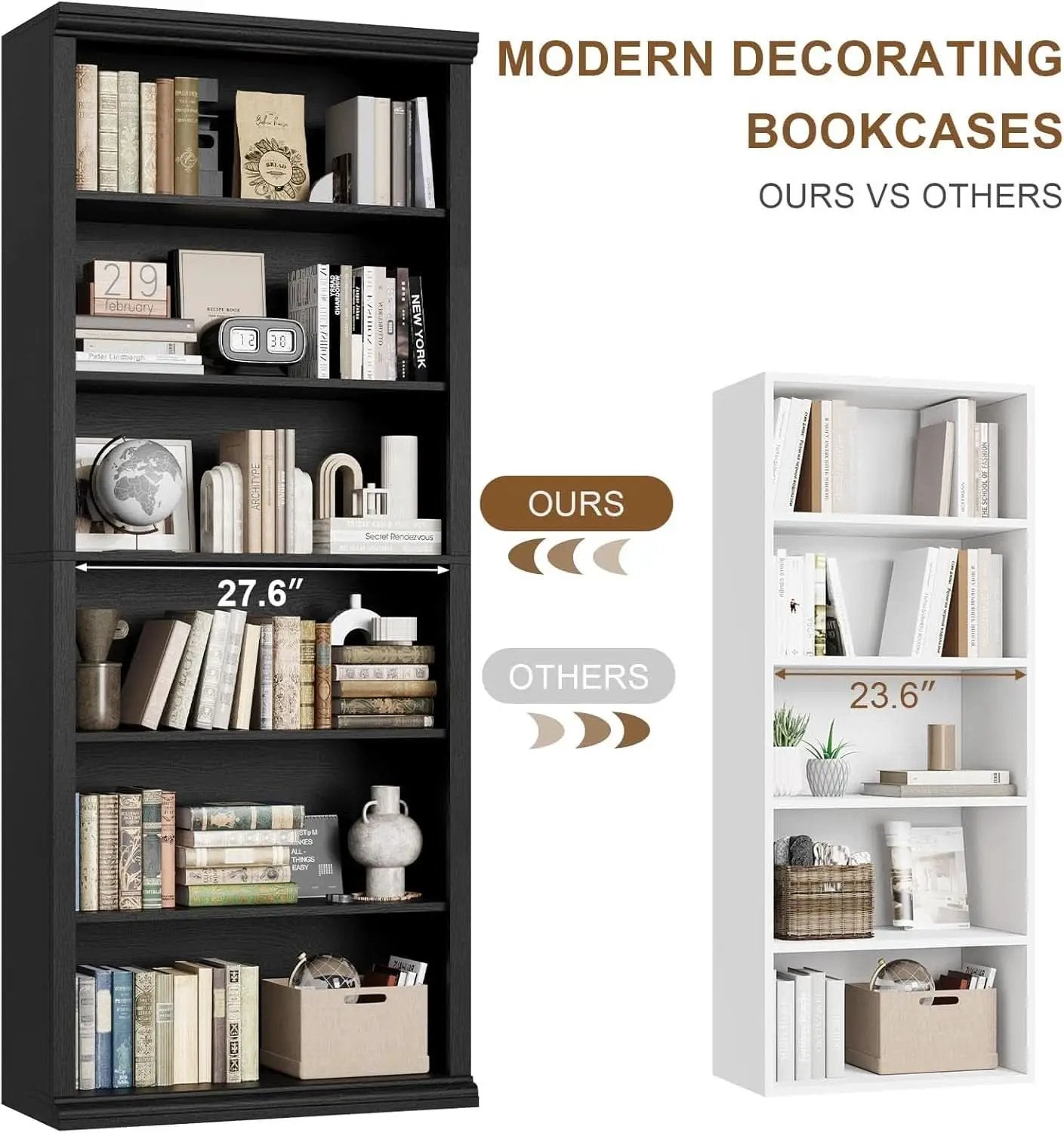28 Inch Wide Tall Bookcase With Six Tiers For Home Office Storage For Living Room Organization from PriceLows™