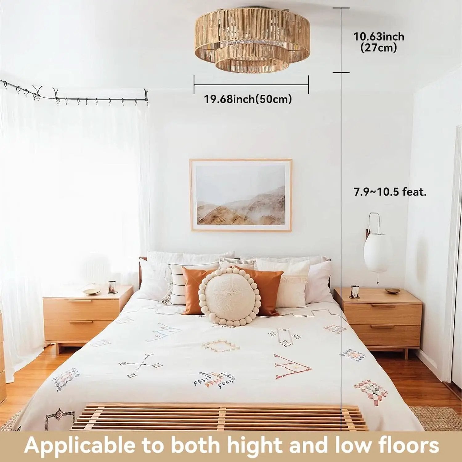 20 Inch Rattan Boho Ceiling Fan With Integrated LED Light from PriceLows™