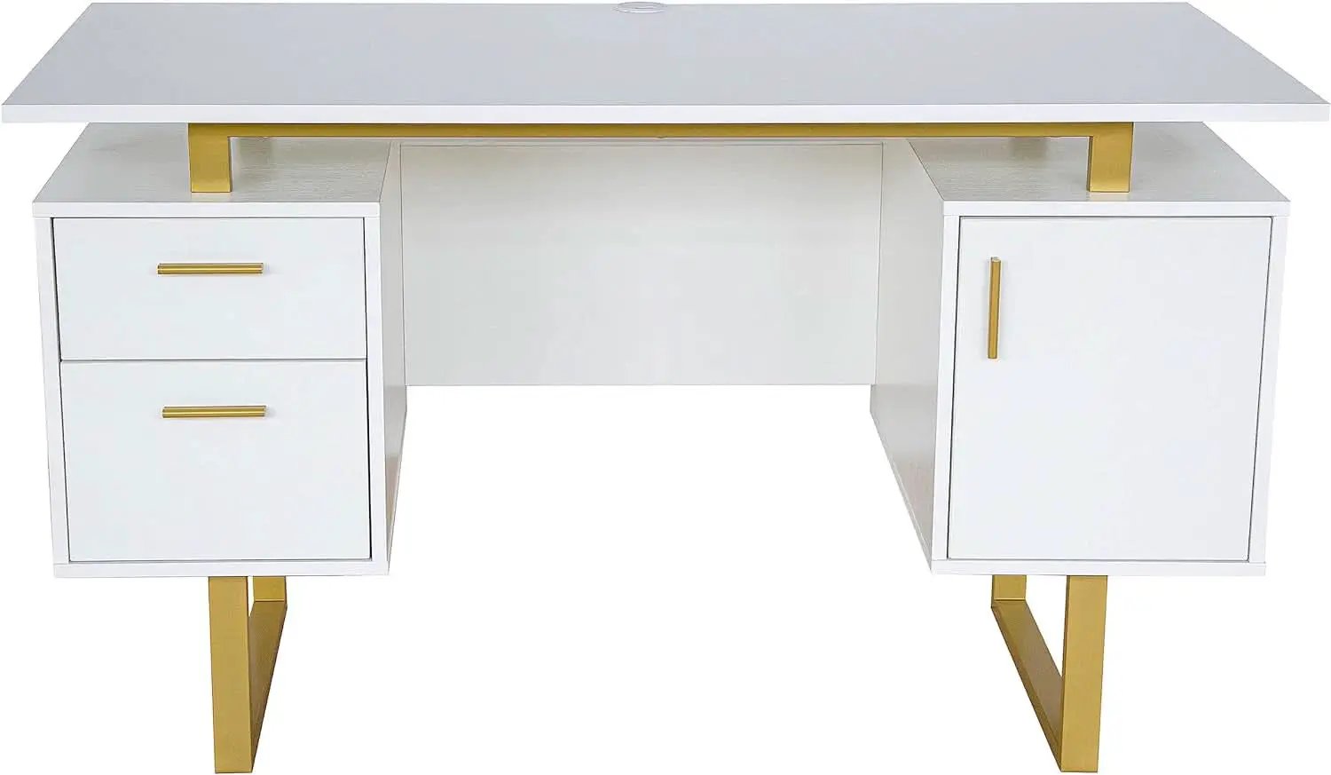 51 Inch White And Gold Desk With Storage Cabinet Drawers from PriceLows™