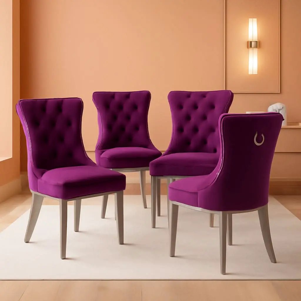 Velvet Dining Chairs Set Of 4 With Nailhead Trim And Silver Plated Legs from PriceLows™