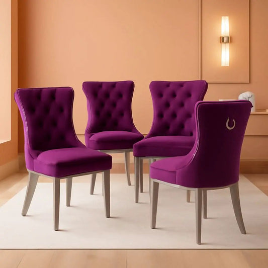 Velvet Dining Chairs Set Of 4 With Nailhead Trim And Silver Plated Legs from PriceLows™