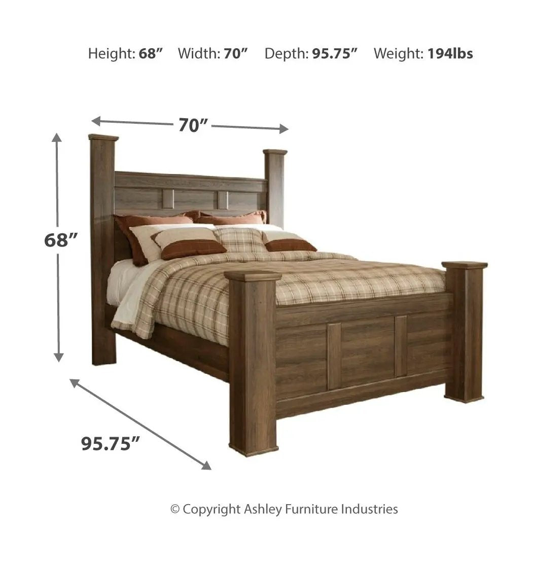 Juararo Poster Bedroom Set | 4-Piece | Vintage Rough Sawn Finish | Thick Poster Bed Posts