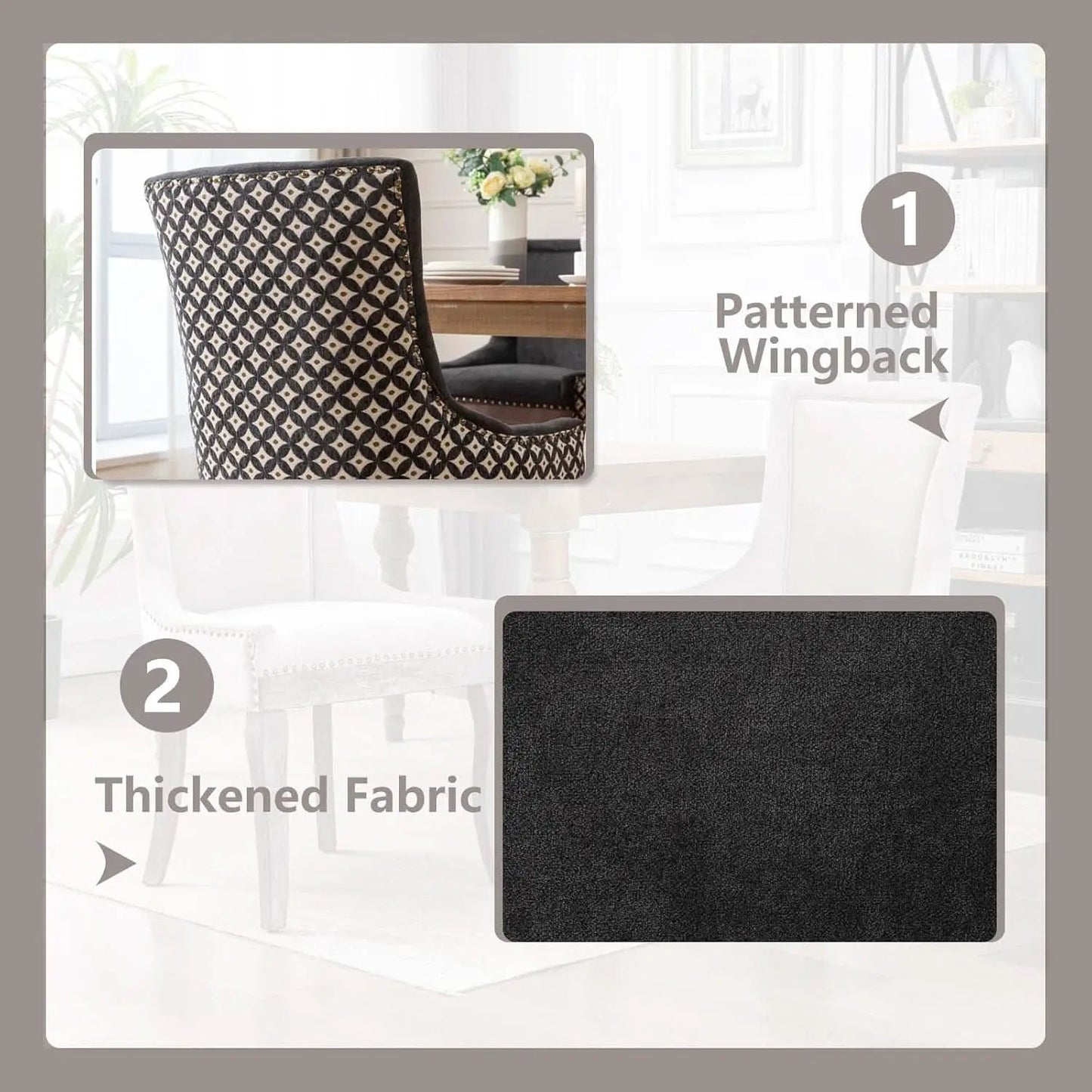 Dining Chairs Set Of 2 High Back Upholstered Fabric With Solid Wood Legs from PriceLows™