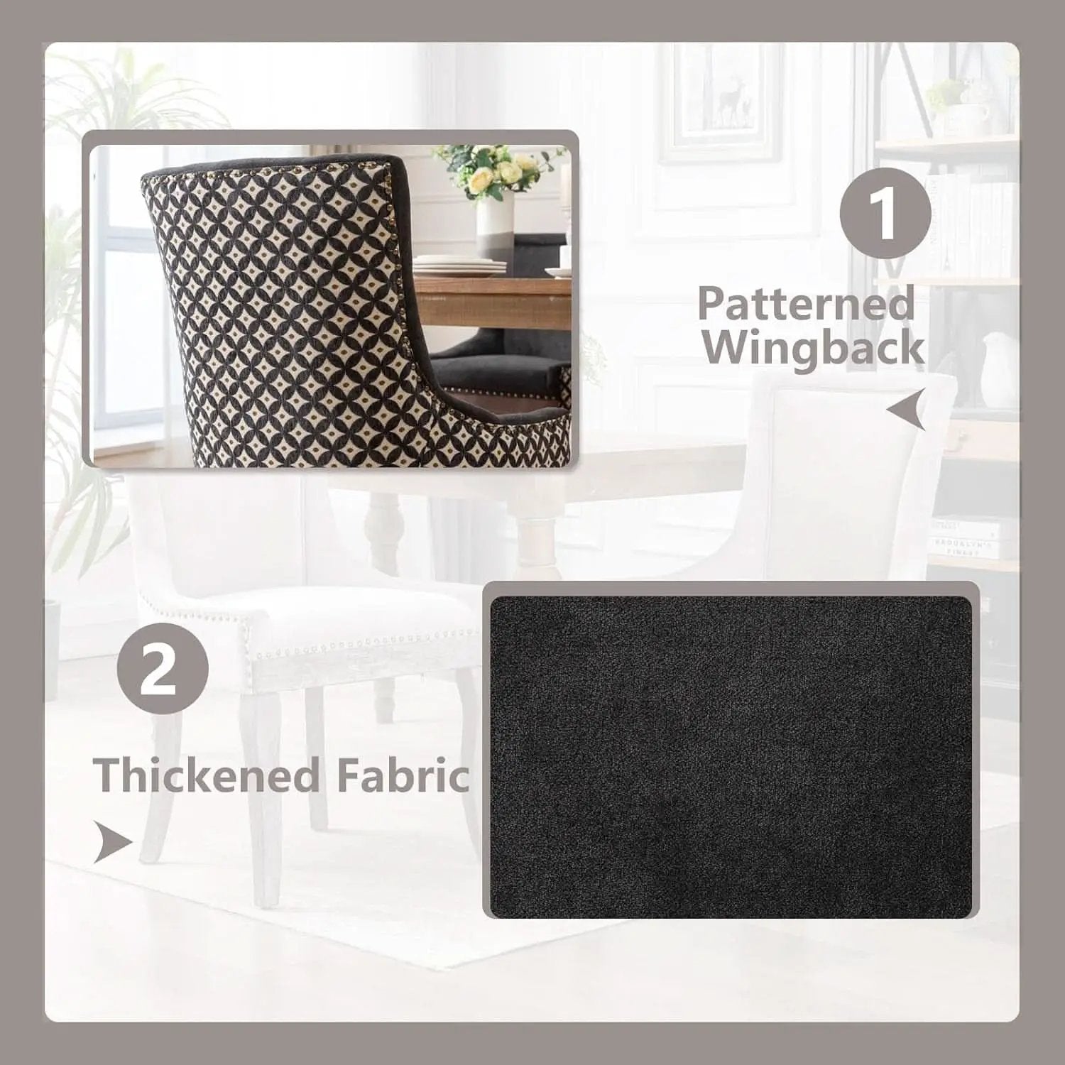 Dining Chairs Set Of 2 High Back Upholstered Fabric With Solid Wood Legs from PriceLows™
