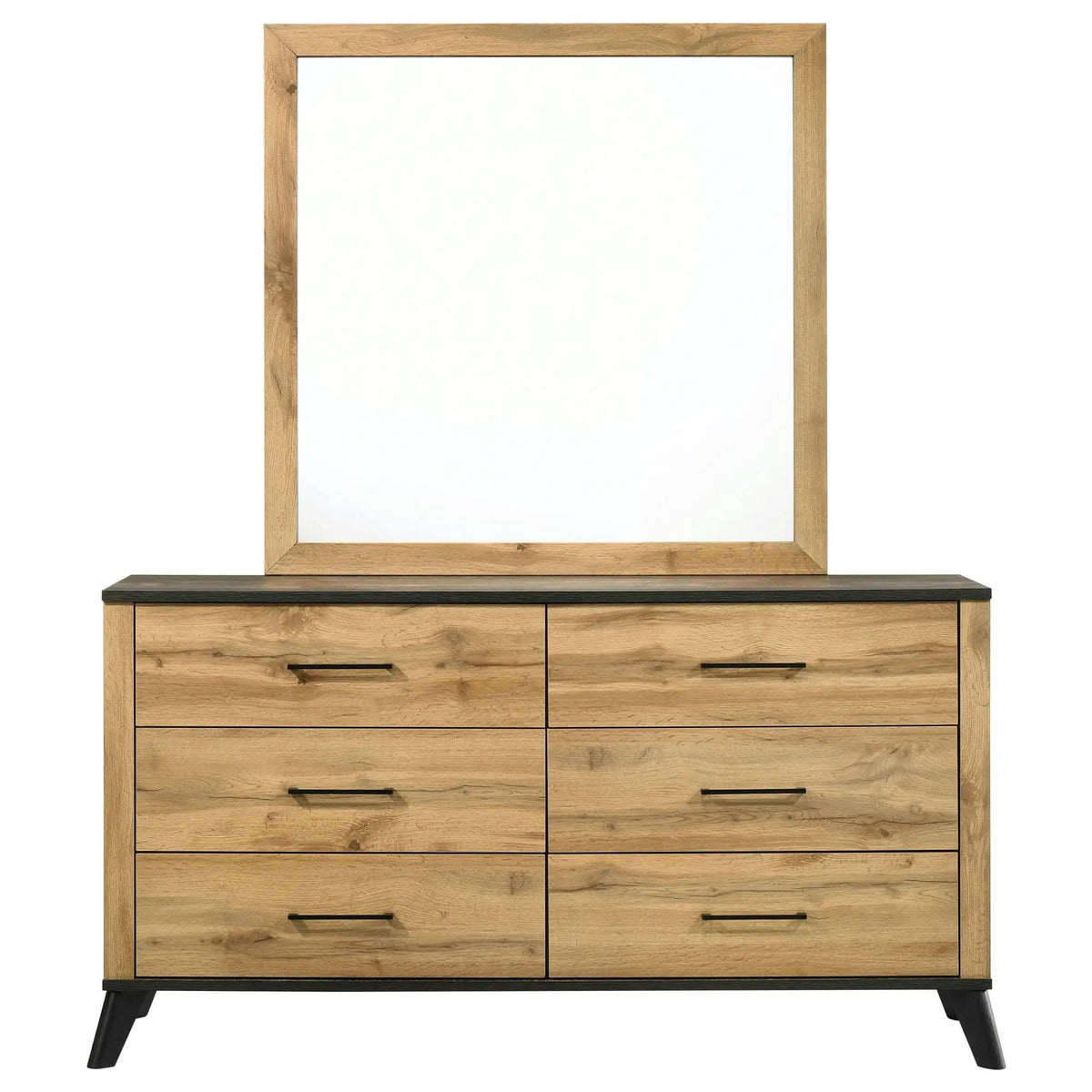Kaywood 6-drawer Dresser and Mirror Natural Pine | 60.25 x 17.25 x 71.5 in | Engineered Wood & Metal | Bedroom