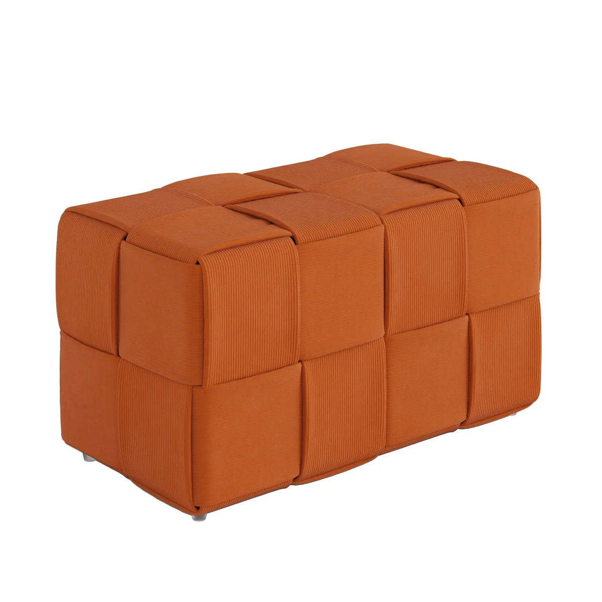 Modern Ottoman Foot Rest | Woven Design | Engineered Wood Frame | 14.2 Inch Cube