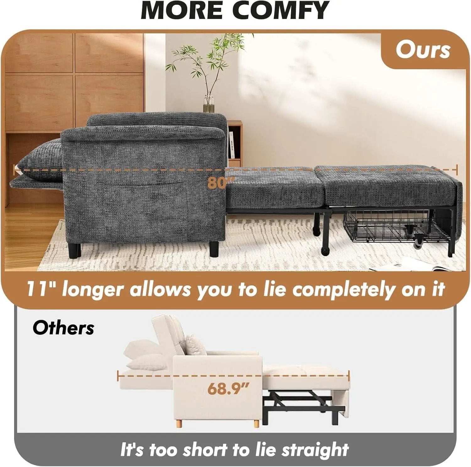 Convertible Sleeper Chair 79-Inch With Adjustable Backrest from PriceLows™